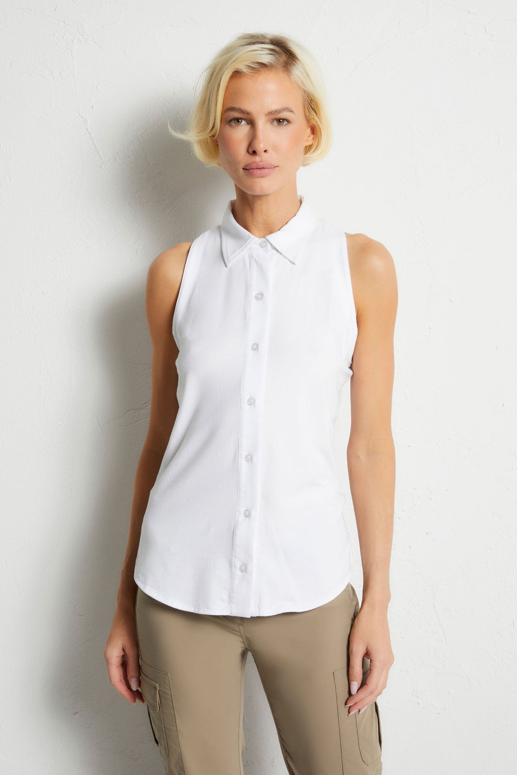 White || Elise Sleeveless Button Up Top